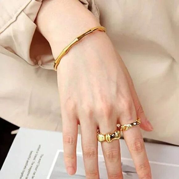 Gold Bar Bracelet for Women Simple Delicate Thin Cuff Bangle Hook Bracelet 18K - Picture 2 of 6